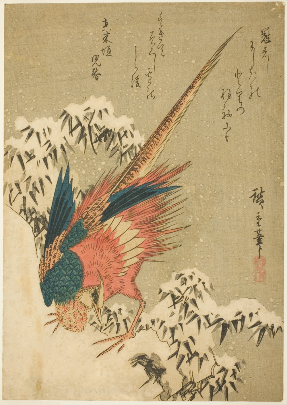 「雪中竹藪に金鶏」