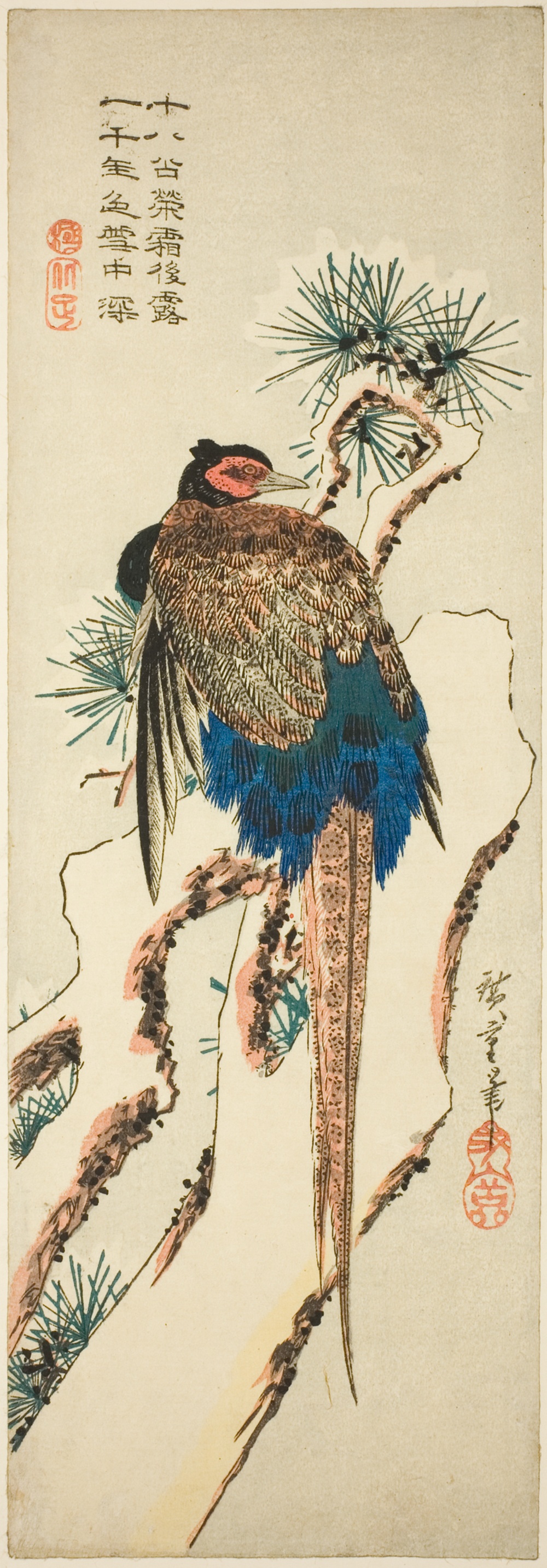 「雪中松に雉」
