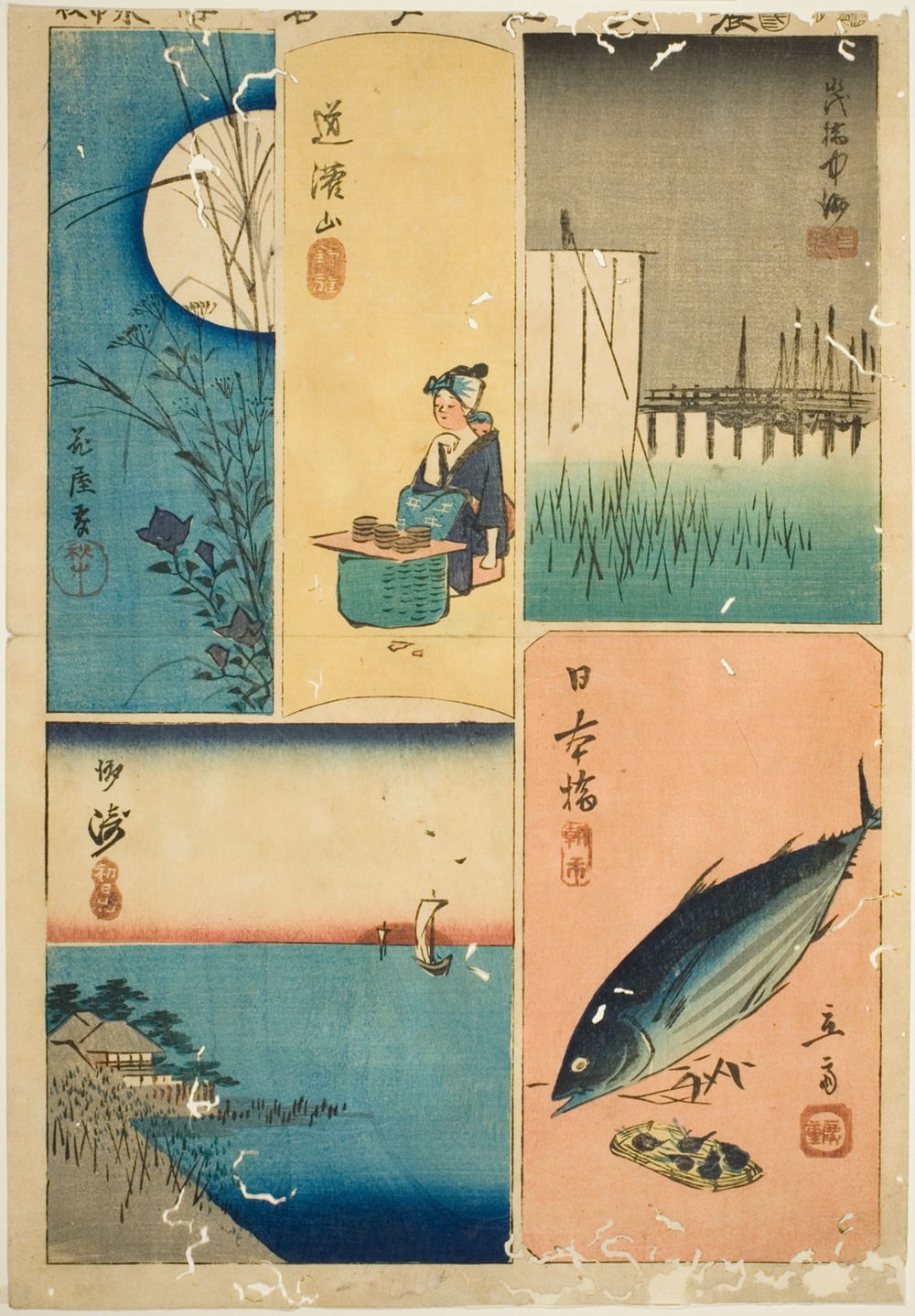 『江戸名所張交図』より「永代橋、日本橋、洲崎、花屋敷、道灌山」