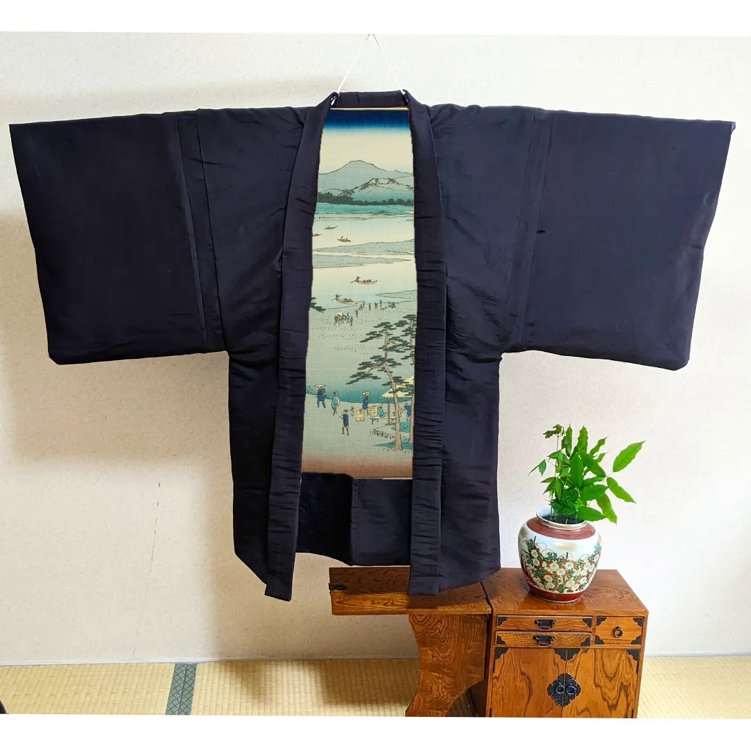 『五十三次名所図絵』（縦物東海道）より「三ヶ所 天竜川船渡し」