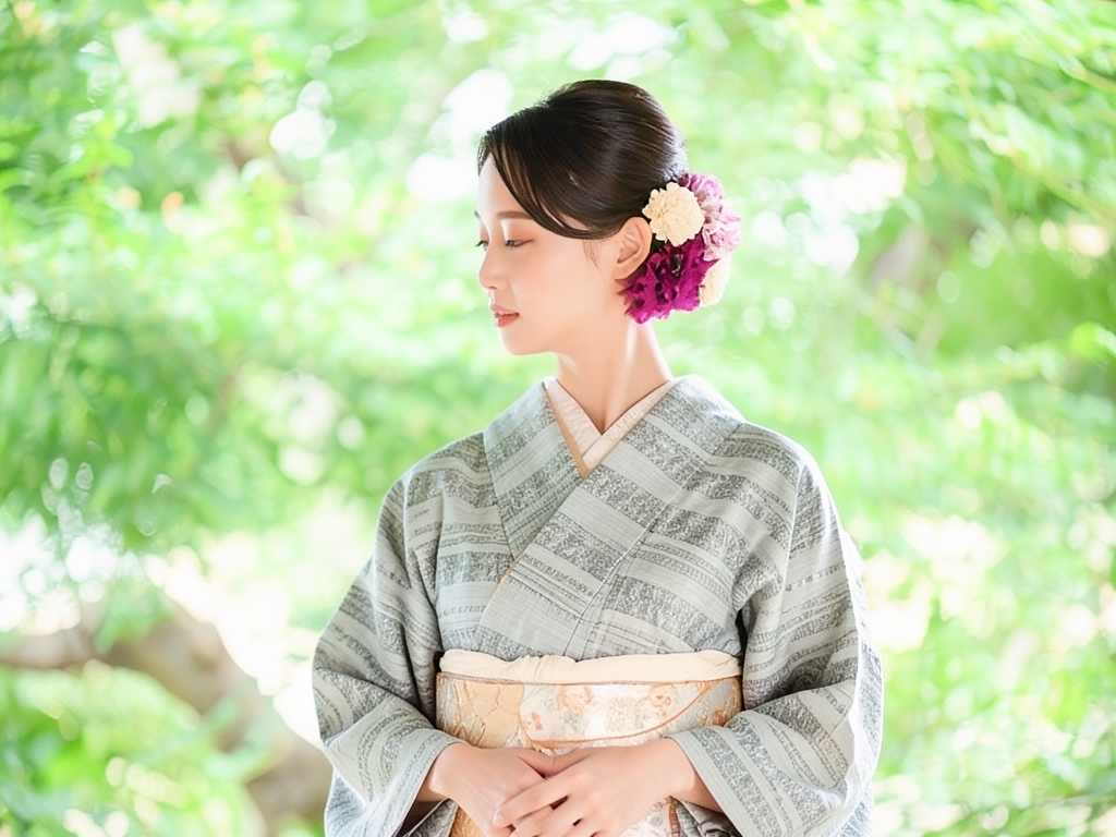 更紗模様織り出し着物（着用イメージ）