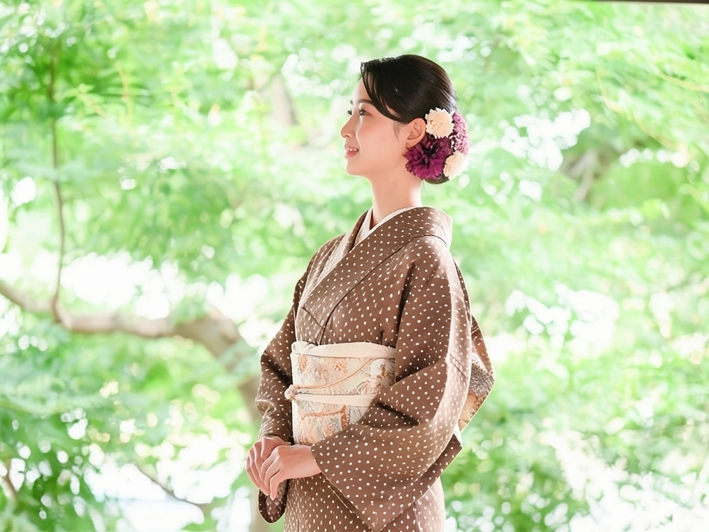 絣柄織り出しお召着物（着用イメージ）