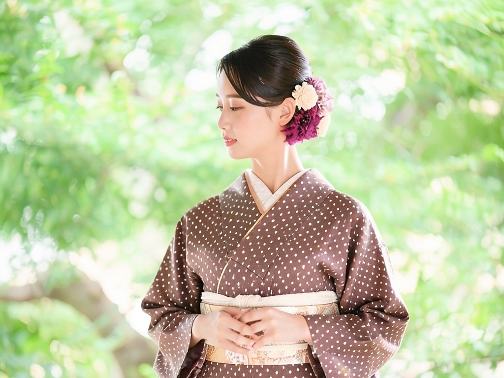 絣柄織り出しお召着物（着用イメージ）