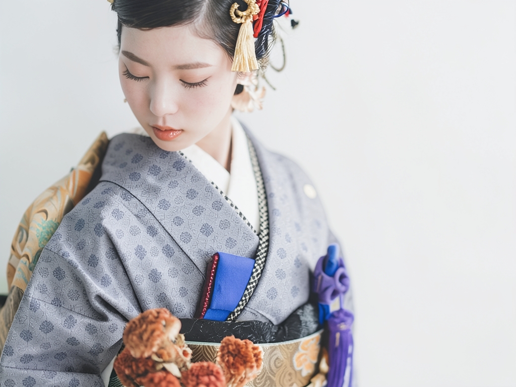 Flower pattern tortoise shell pattern kimono (worn)