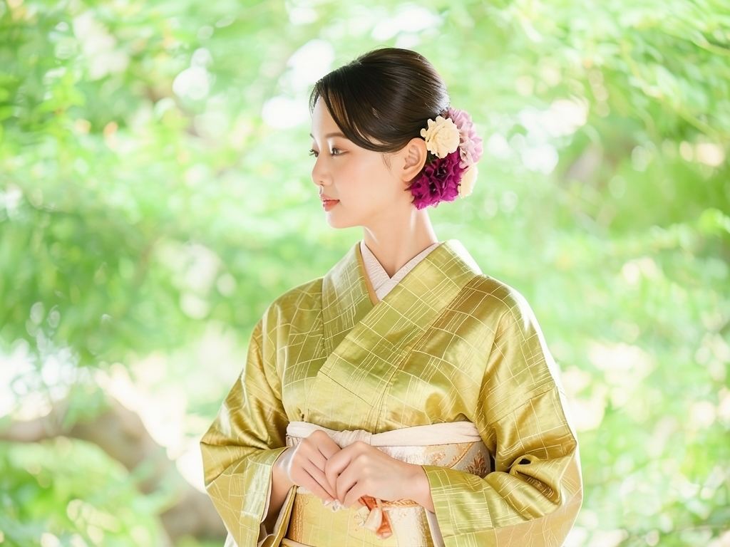 Unique checkered pattern woven kimono (worn)
