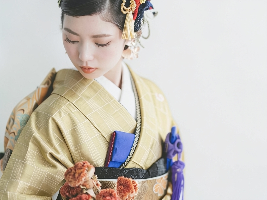 Unique checkered pattern woven kimono (worn)