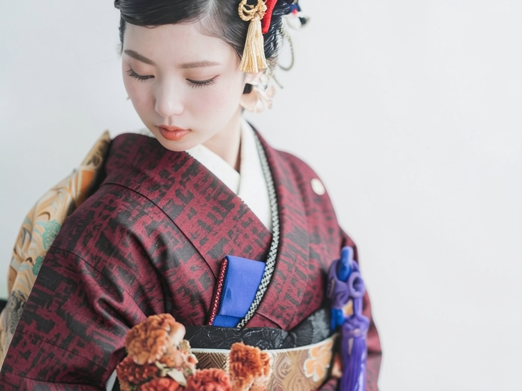 Abstract pattern woven kimono (worn)
