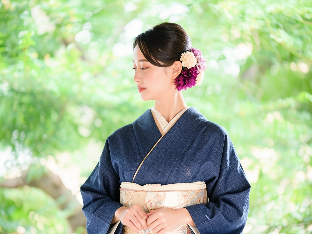 変わり縞模様織り出し手織り真綿小千谷紬着物
