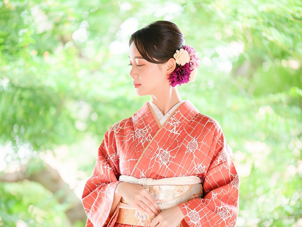 抽象模様織り出しお召着物