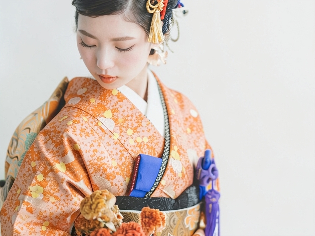 Flower wheel pattern woven kimono (worn)