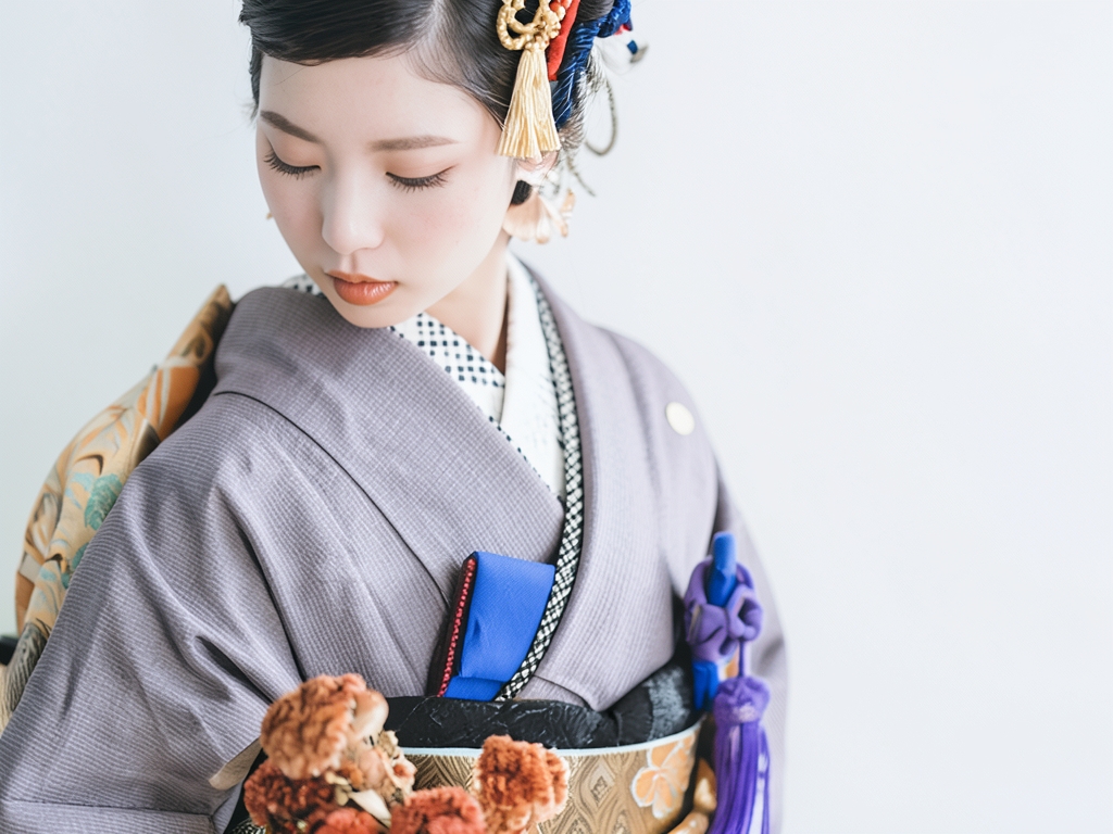 Single kimono with cross pattern on crest brocade (worn)