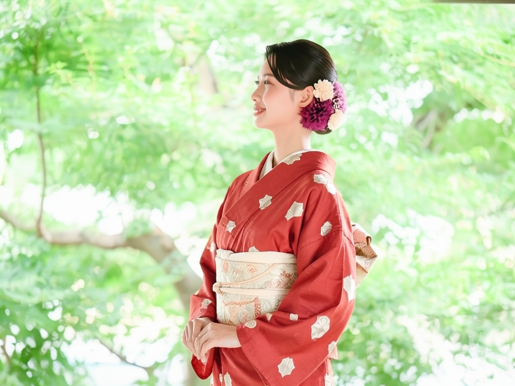 華紋織り出しお召着物（着用イメージ）