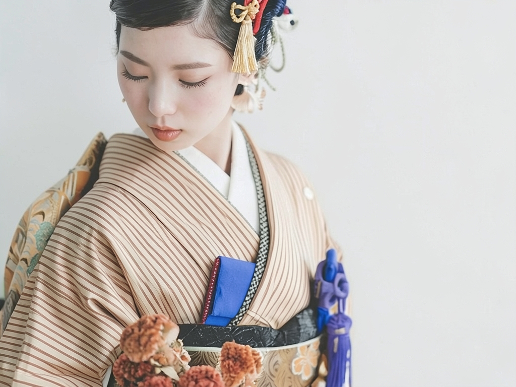 縞織り出し単衣着物（着用イメージ）