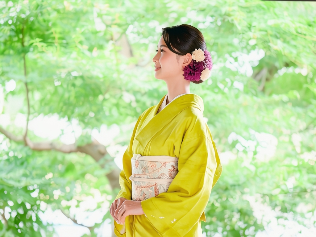 松葉に花模様刺繍訪問着（着用イメージ）