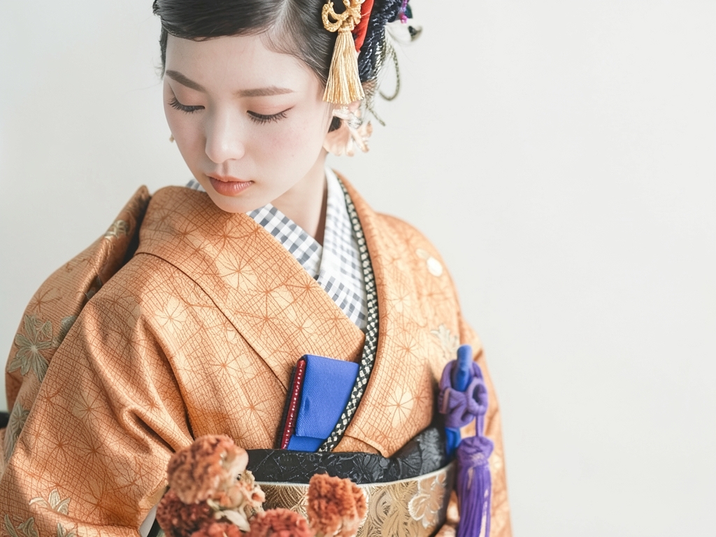 草花模様織り出しお召着物