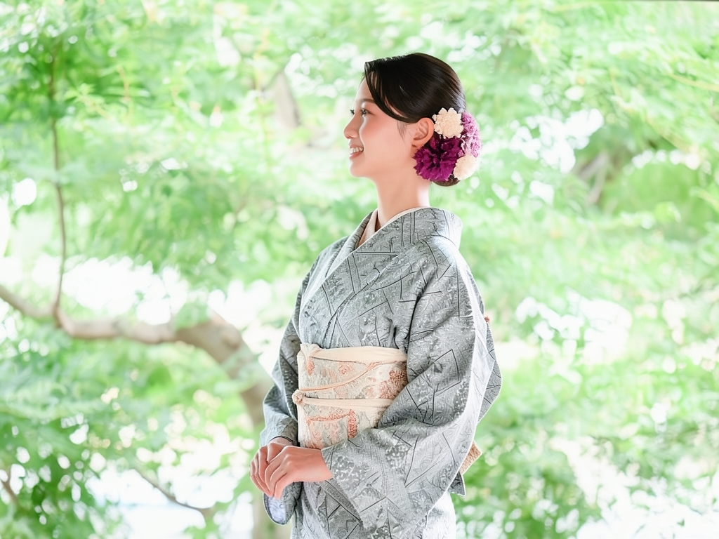 花鳥模様着物（着用イメージ）