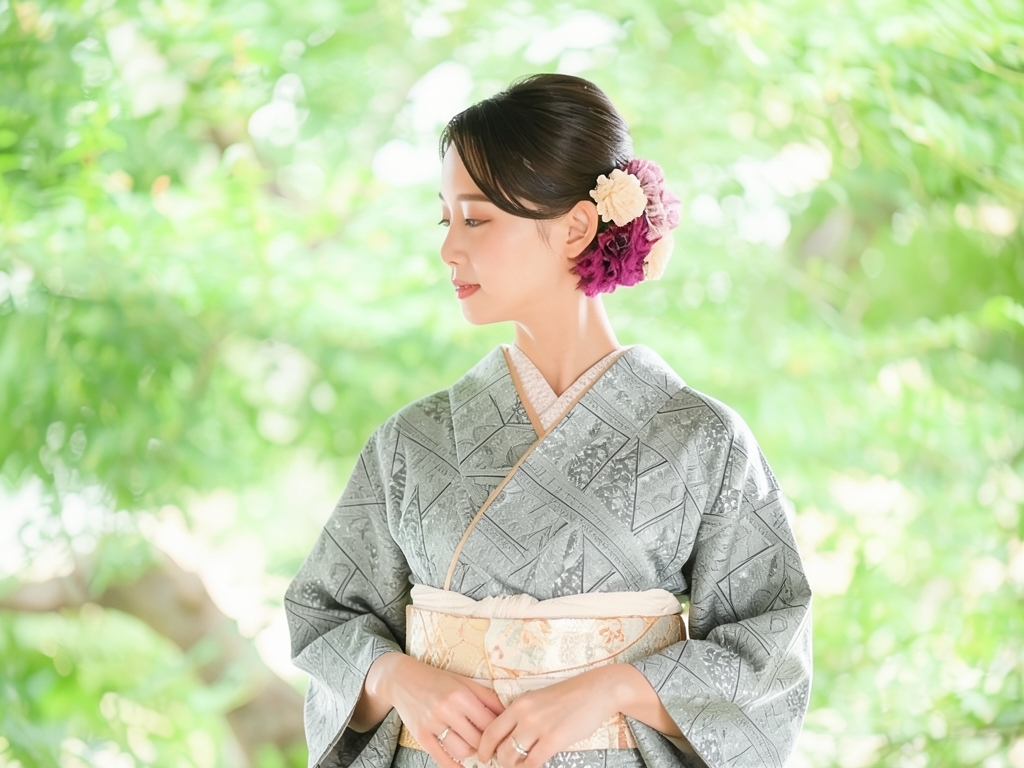花鳥模様着物（着用イメージ）