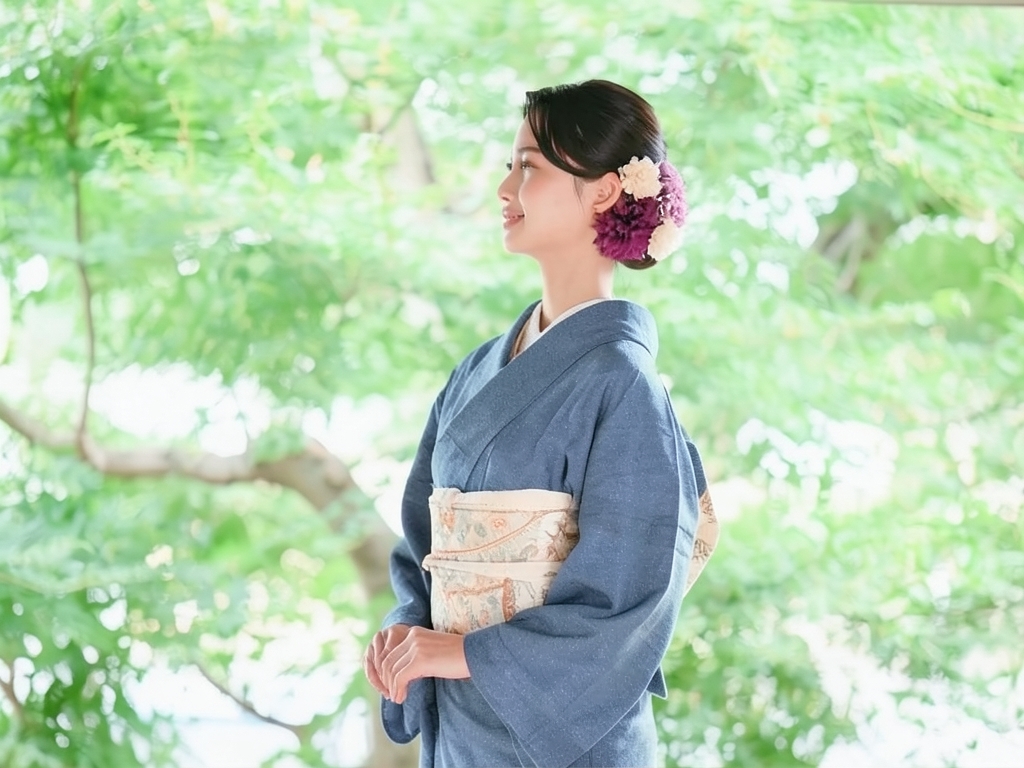 錦紗重ね菱模様着物（着用イメージ）