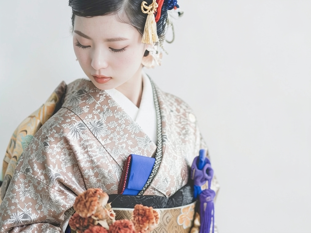 紋錦紗流水に松草花模様着物（着用イメージ）