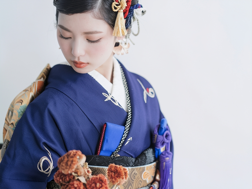 線描き模様織り出しお召着物（着用イメージ）