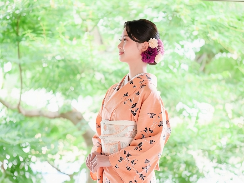 枝花模様着物（着用イメージ）