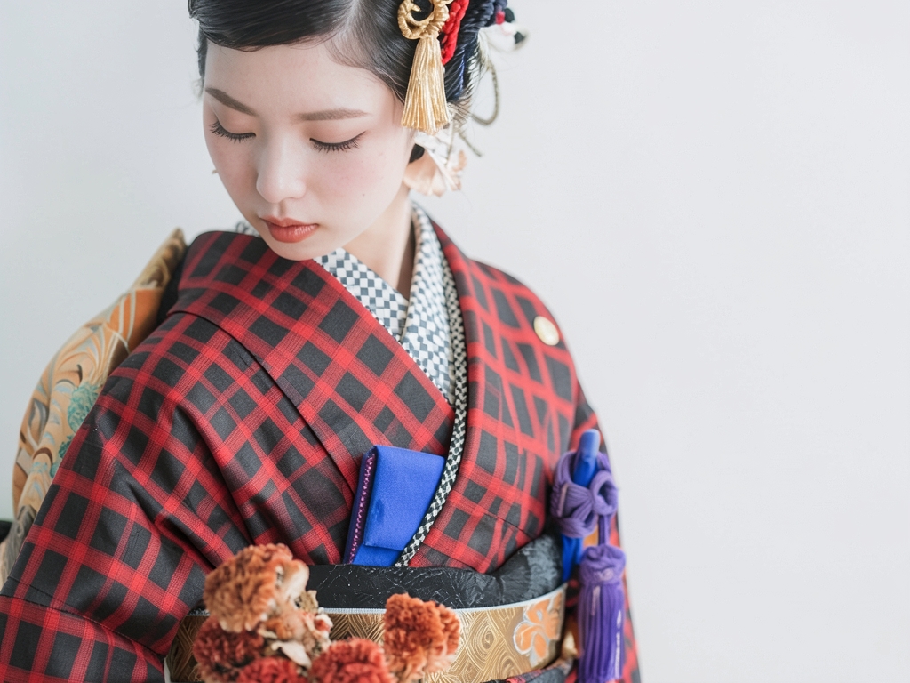 格子織り出しお召着物