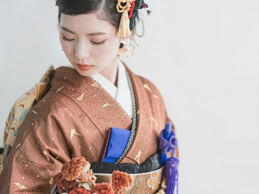 紋錦紗源氏車に花模様着物（着用イメージ）
