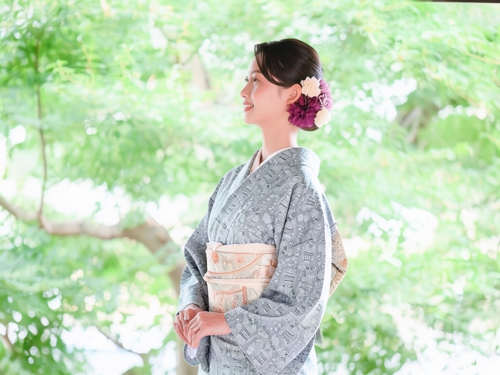 花瓶模様着物（着用イメージ）