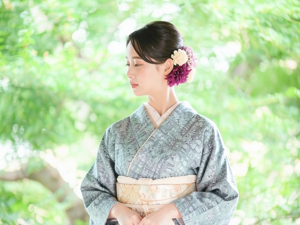 花瓶模様着物（着用イメージ）
