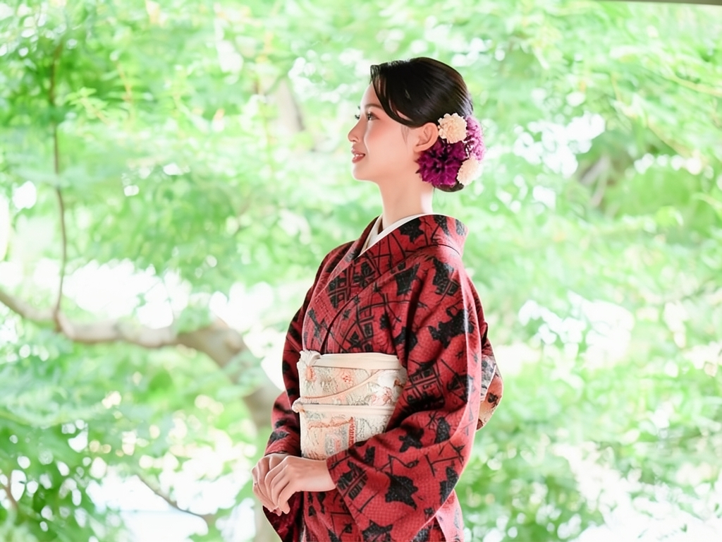 abstract pattern kimono (worn)