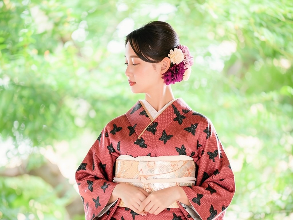 abstract pattern kimono (worn)