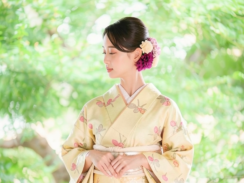 桐模様織り出し漆着物（着用イメージ）