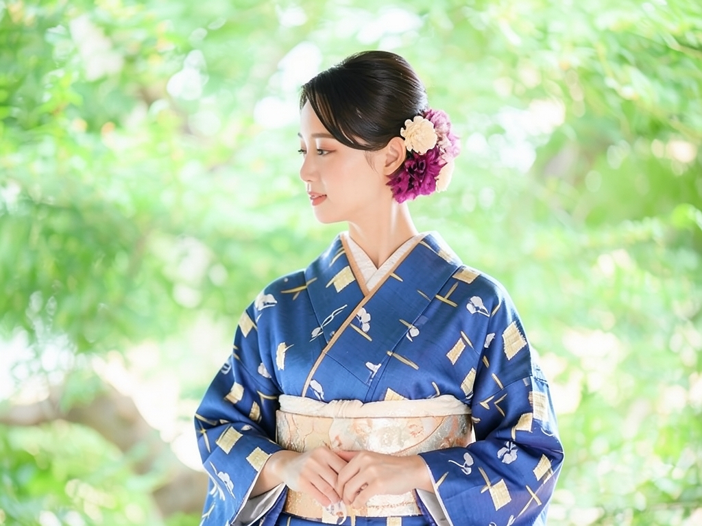 Kasamatsu pattern woven meisen kimono (worn)