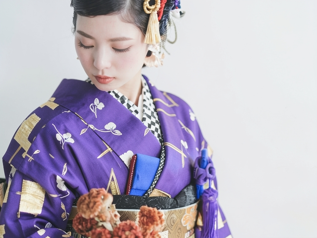 Kasamatsu pattern woven meisen kimono (worn)
