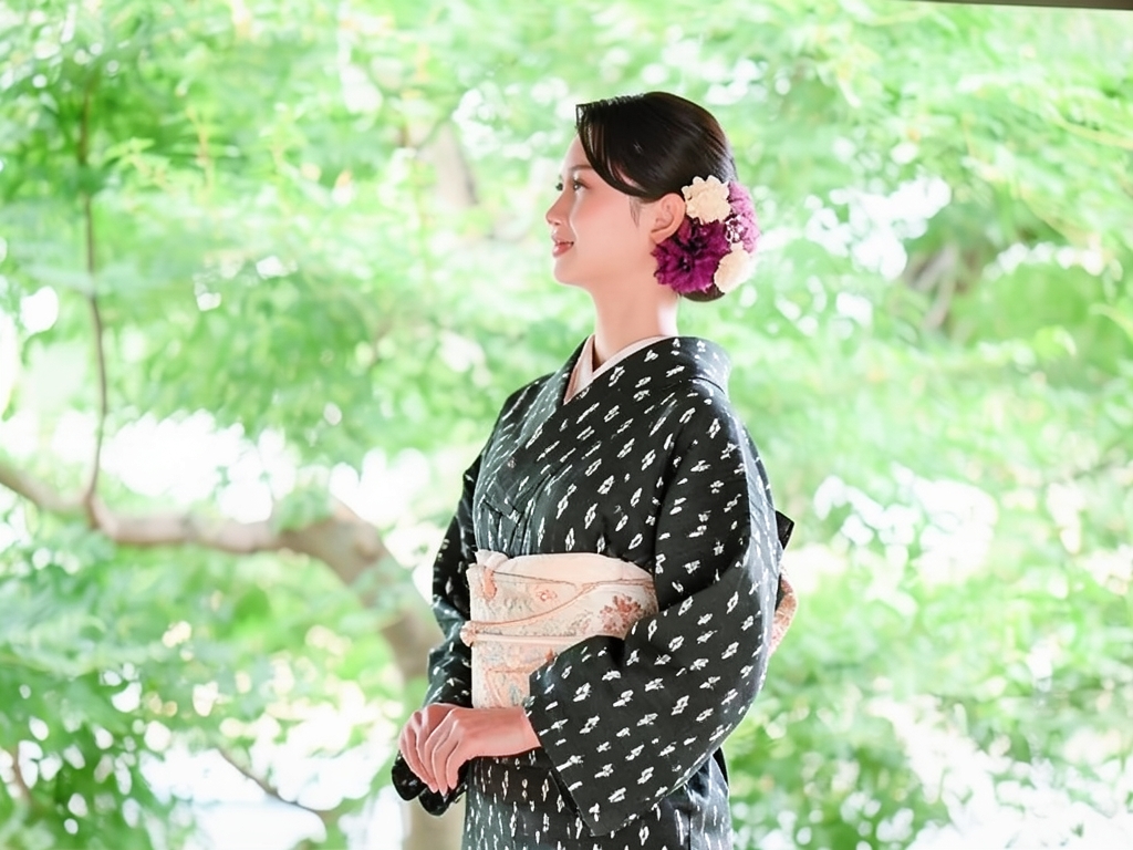 絣柄織り出しお召着物（着用イメージ）