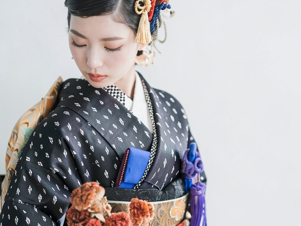 絣柄織り出しお召着物（着用イメージ）