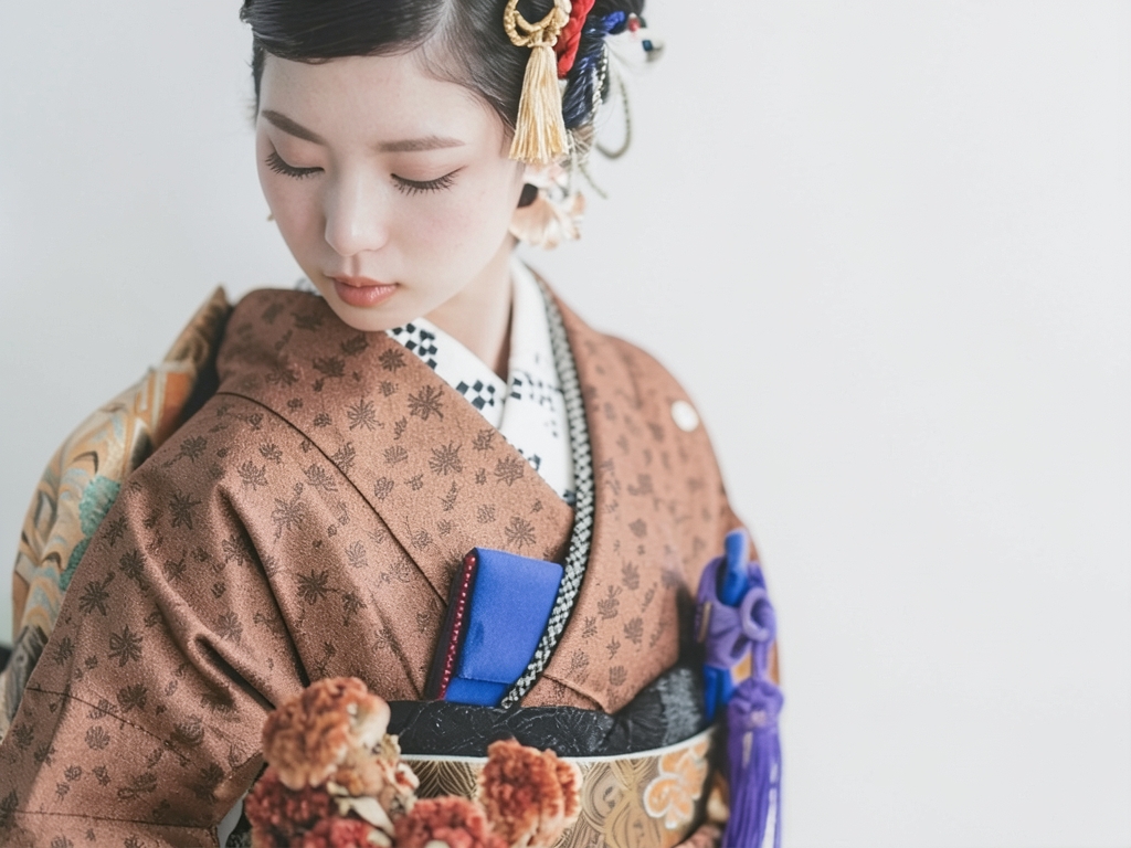 Flower pattern woven kimono (worn)