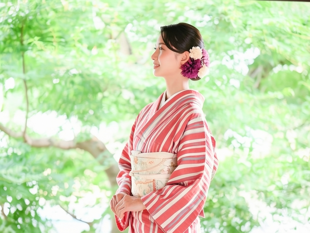 縞織り出し着物（着用イメージ）
