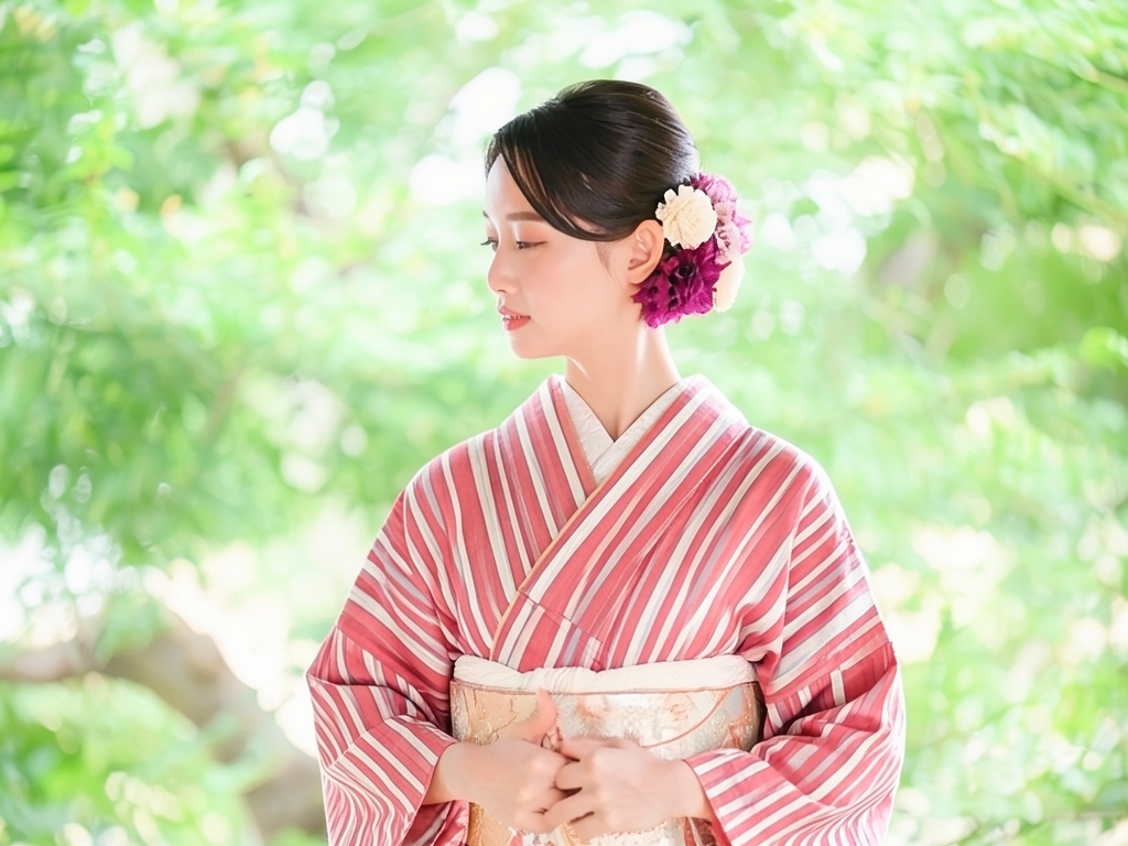 縞織り出し着物（着用イメージ）