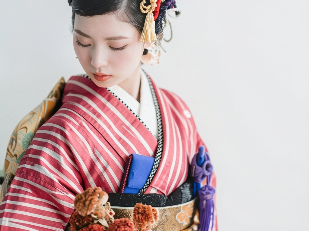 縞織り出し着物（着用イメージ）