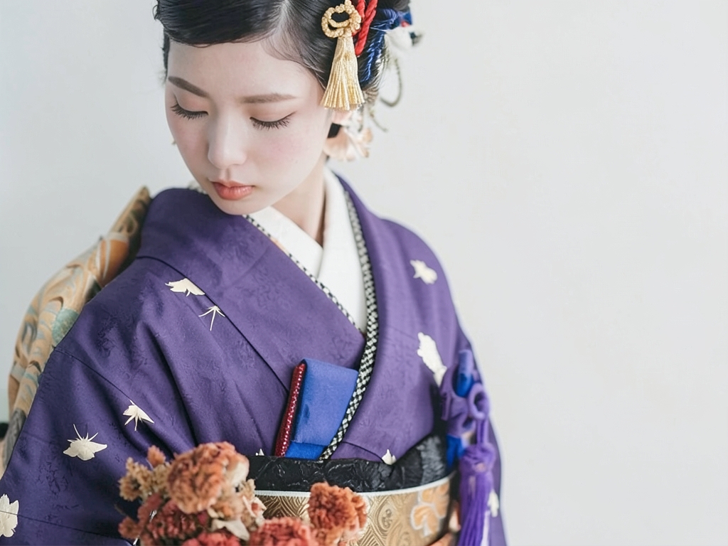 花模様織り出しお召着物（着用イメージ）