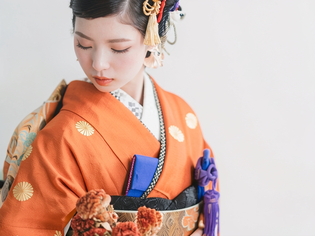 菊模様織り出しお召着物（着用イメージ）