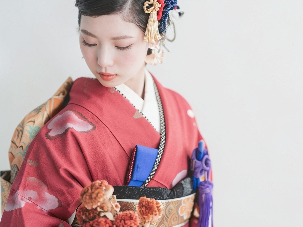 雲模様織り出しお召着物（着用イメージ）