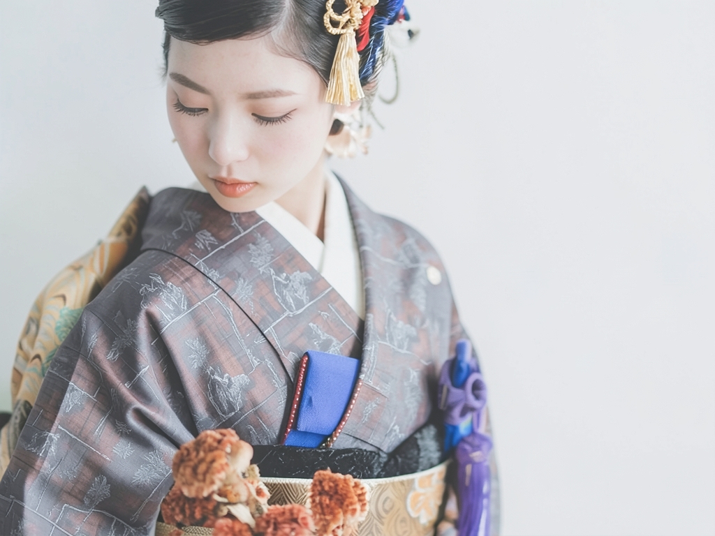 樹木模様織り出し着物（着用イメージ）
