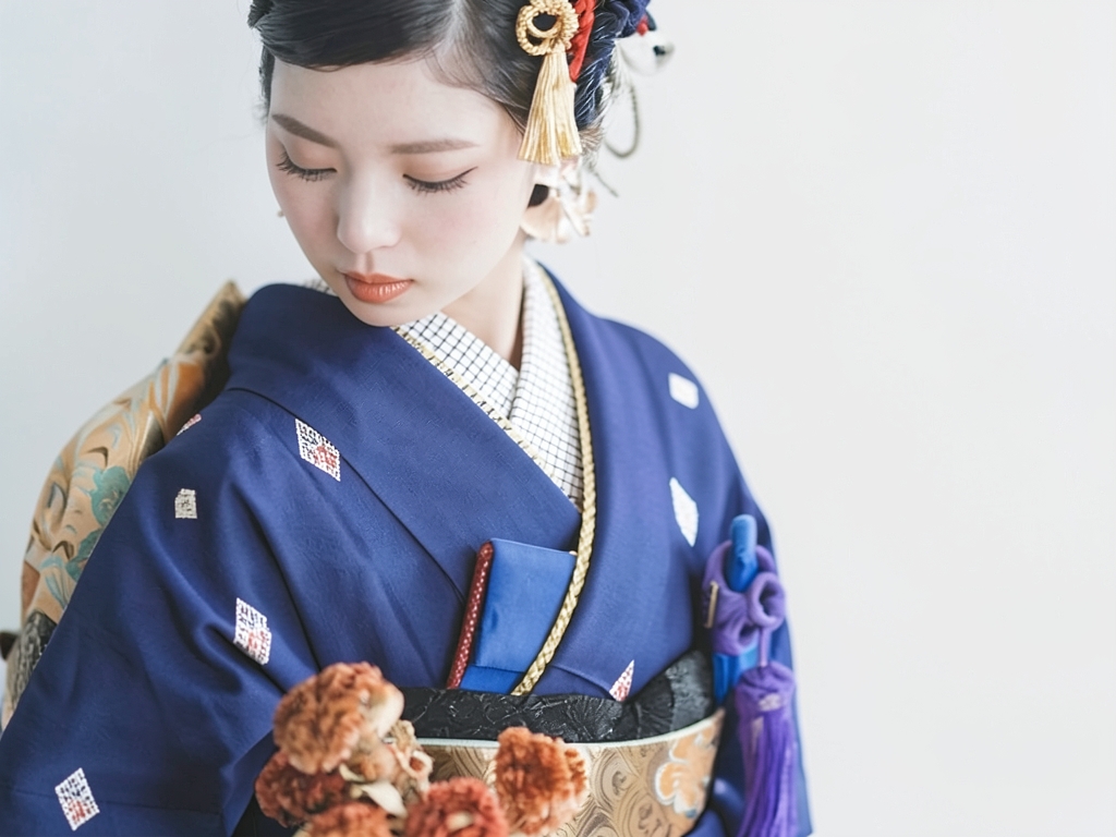 幾何学模様織り出しお召着物（着用イメージ）