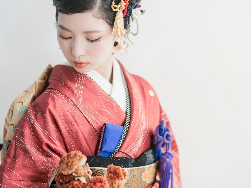 抽象模様織り出し一つ紋着物（着用イメージ）