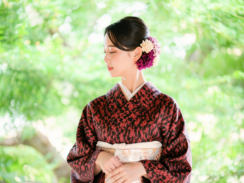 Abstract pattern woven kimono (worn)