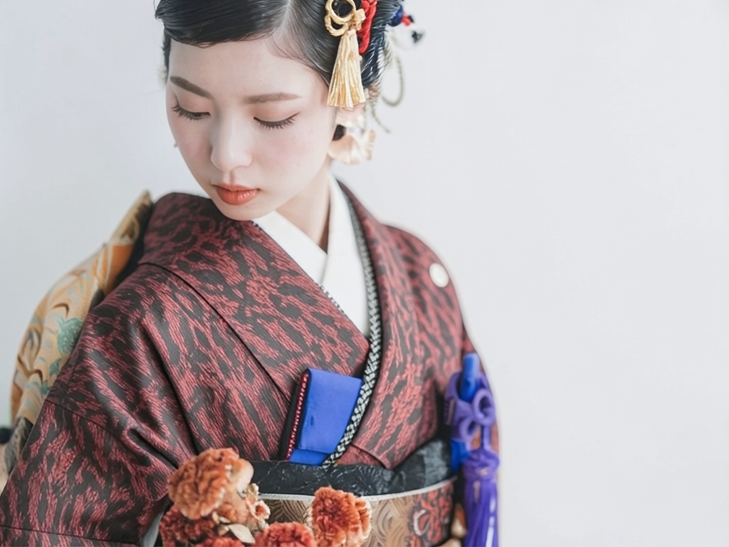 Abstract pattern woven kimono (worn)