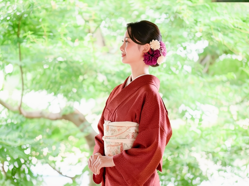 紗 抽象模様織出し着物（着用イメージ）