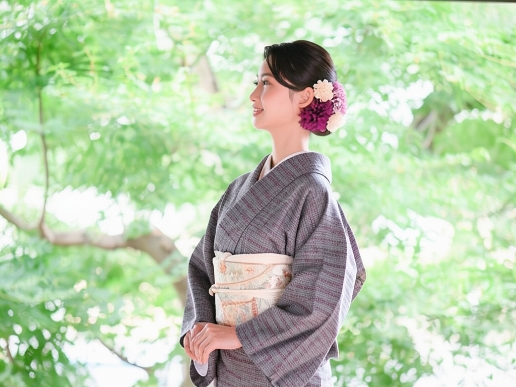 Abstract pattern woven kimono (worn)